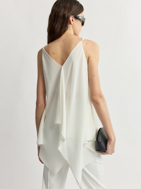 NAIA Acetate Cooling Draped Sleeveless Top - Asymmetric Scarf Blouse