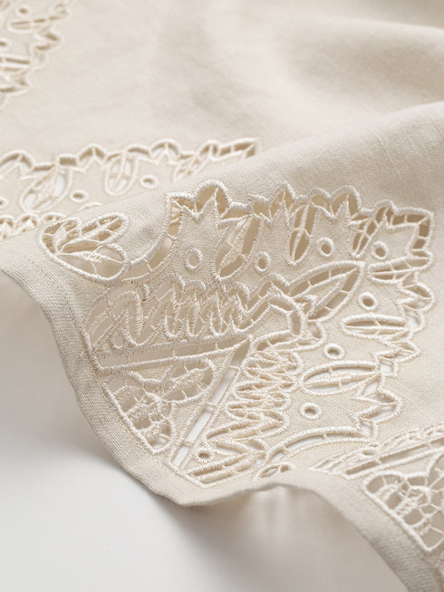 French-Imported Dew-Ramie Cutwork Embroidered Linen Midi Dress
