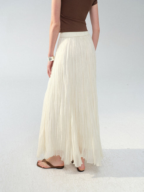 Luminous Irregular Pleated A-Line Maxi Skirt – Handcrafted Crinkle Texture Flowing Skirt