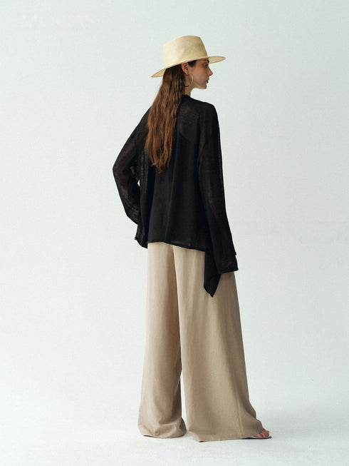 Sheer Linen‑Blend Lightweight Knit Cardigan – Airy Draped Summer Layer
