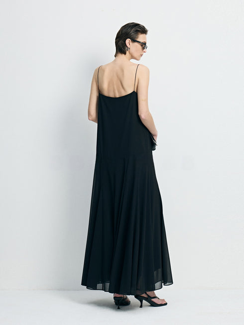 Minimalist Acetate Chiffon Maxi Slip Dress - 3.5M Full-Hem Luxury Cami Gown
