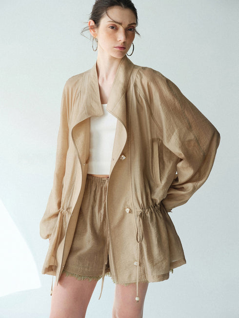 Relaxed Sheer Drawstring Waist Jacket in Cool Acetate-Lyocell Blend