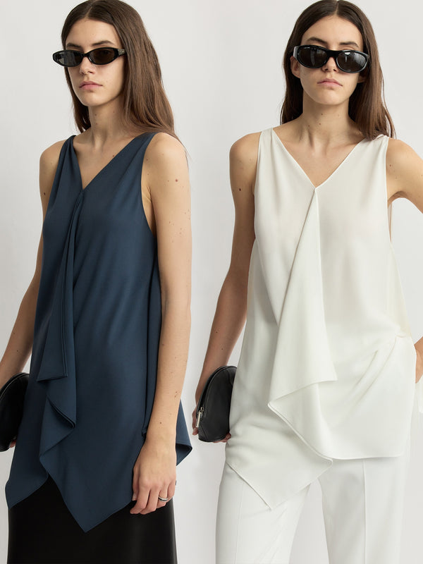 NAIA Acetate Cooling Draped Sleeveless Top - Asymmetric Scarf Blouse