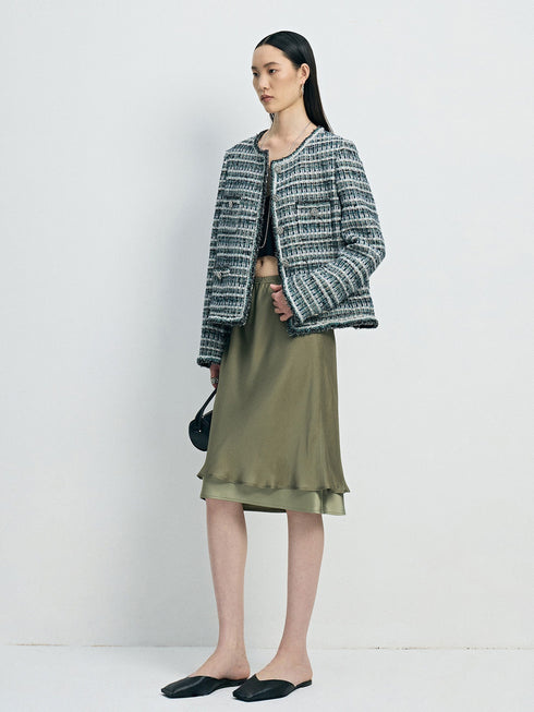 Japanese Washable Double-Satin Mermaid Midi Skirt - Ultra-Fine High-Twist Layered Slip Skirt