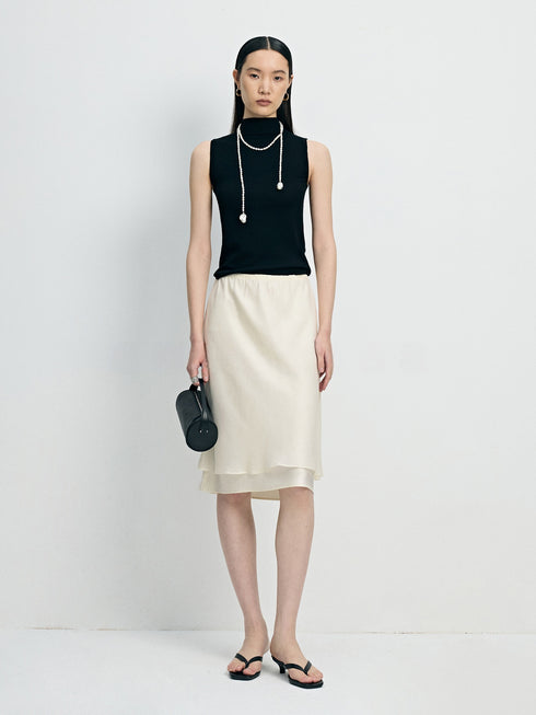 Japanese Washable Double-Satin Mermaid Midi Skirt - Ultra-Fine High-Twist Layered Slip Skirt