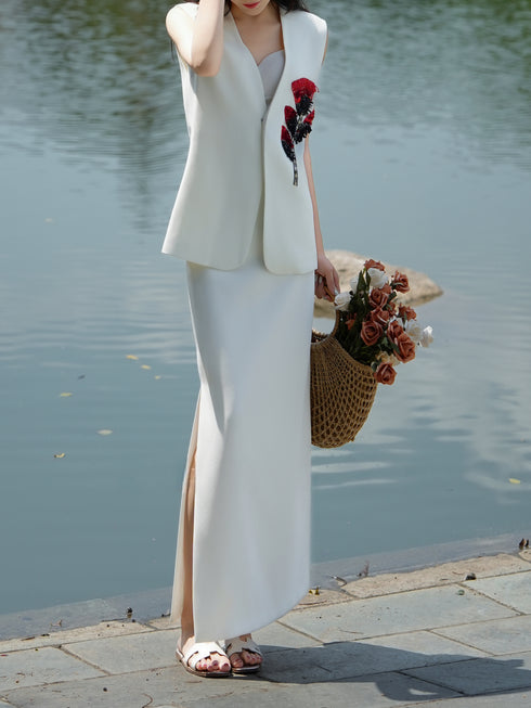 Hand‑Beaded Sequin Floral Sleeveless Tailored Vest – Luxury Statement Blazer Gilet for Women