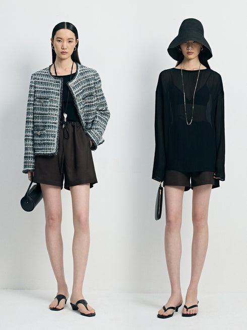 Italian Mercerized Wool & Acetate Drawstring Wide-Leg Shorts
