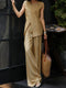 French Minimalist Cross-Front Sleeveless Top & Wide-Leg Pants Set – Elegant Relaxed Two‑Piece Outfit