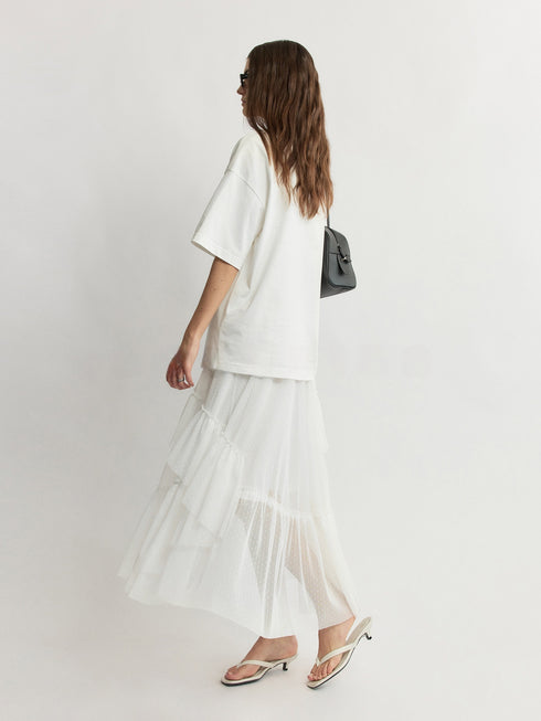 Detachable Swiss-Dot Tulle Tiered Skirt – Ethereal Layered Midi in Imported Japanese Mesh