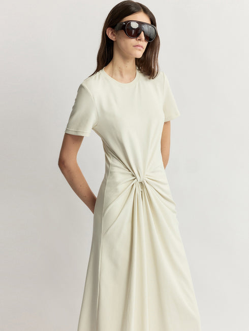 Custom-Combed Cotton 10A Antibacterial Deconstructed Waist-Tie Midi T-Shirt Dress