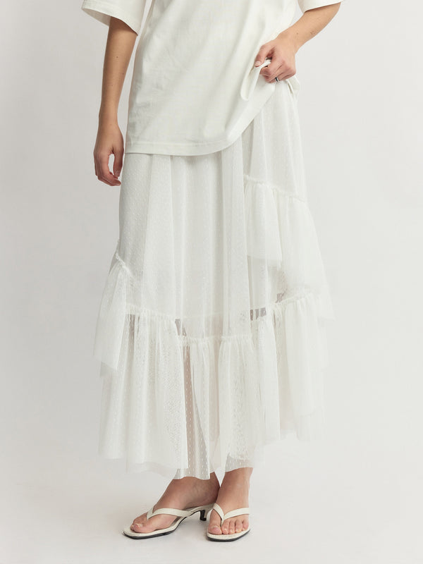 Detachable Swiss-Dot Tulle Tiered Skirt – Ethereal Layered Midi in Imported Japanese Mesh