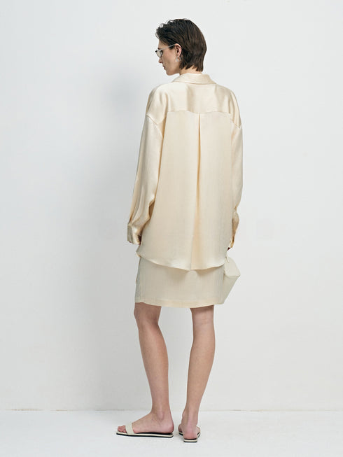 Wrinkle-Resistant Crinkled Acetate Shirt & Drawstring Skirt Set