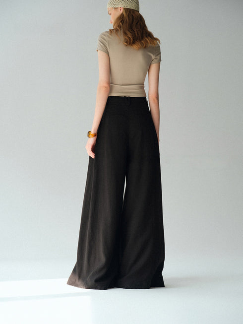 Urban Intellect Linen-Blend Double-Pleated Wide-Leg Trousers with Striped Silk Scarf