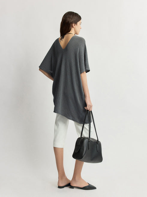 Washi Silk-Cotton Knit Tunic T-Shirt – Relaxed Openwork V-Neck Luxe Summer Top