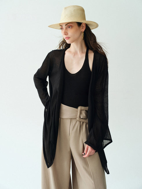 Sheer Linen‑Blend Lightweight Knit Cardigan – Airy Draped Summer Layer