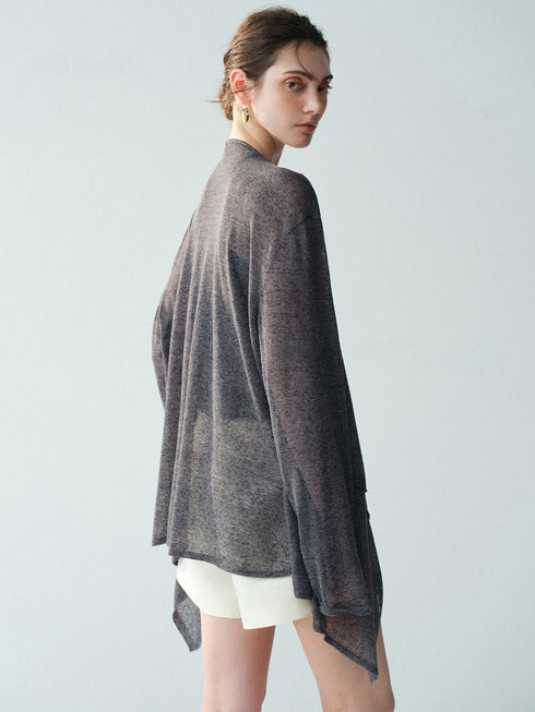 Sheer Linen‑Blend Lightweight Knit Cardigan – Airy Draped Summer Layer