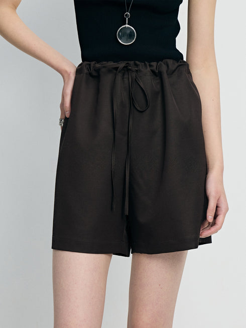 Italian Mercerized Wool & Acetate Drawstring Wide-Leg Shorts