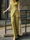 Old Money Minimalist Sleeveless Belted Vest & Wide-Leg Pants Set – Elegant Office Two-Piece Suit