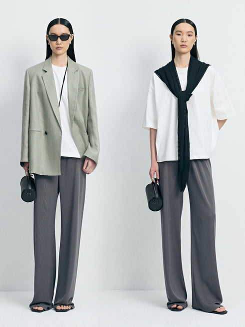 Cooling Acetate One-Piece Elastic-Waist Knit Air Pants - Fluid Wide-Leg Lounge Trousers