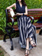Old-Money Linen Vest & Striped Draped Skirt Set – Elegant Resort Tailored Two‑Piece