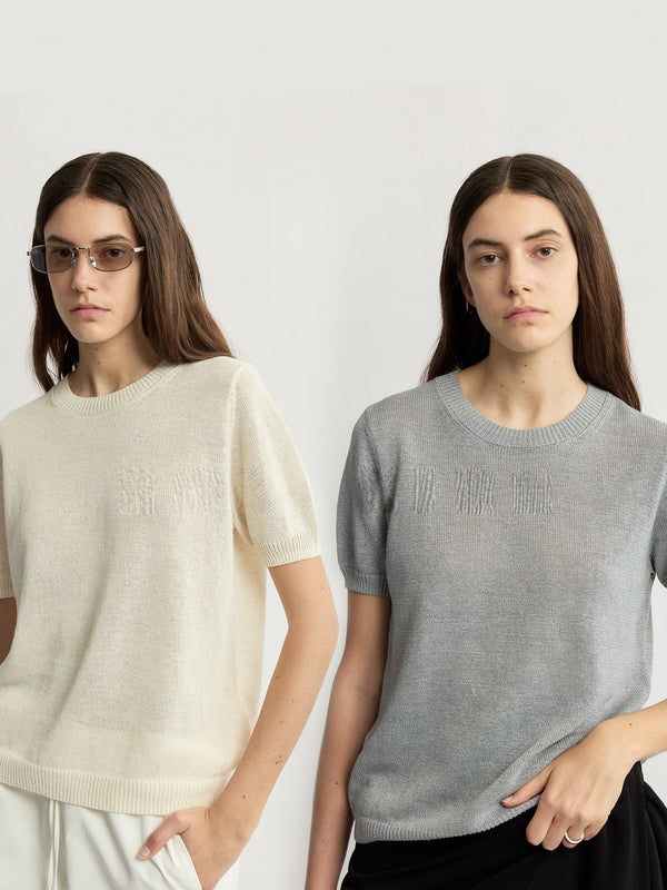 Textured Banana Linen Breathable Knit Tee - Relaxed Luxury Crewneck Summer Top