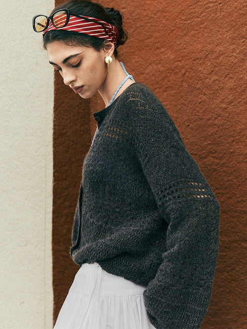 South of France Holiday Glitter Cardigan – Cashmere Blend Metallic Loose-Fit Knit