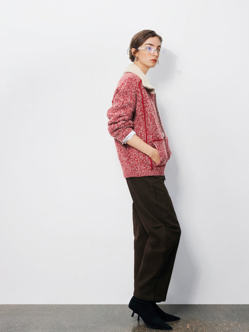 Women's Pure Cashmere Vintage Marled Zip-Up Cardigan – Relaxed Stand-Collar Knit Sweater