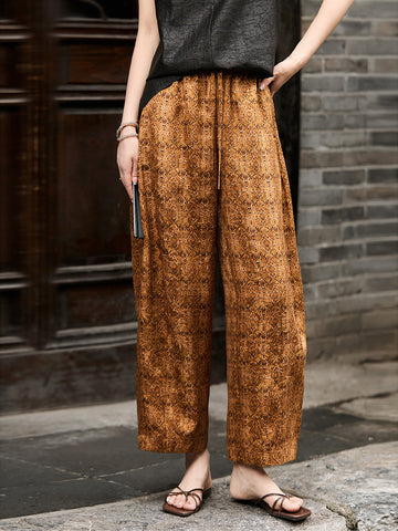 Auspicious Butterfly Jacquard Cocoon Pants in 23 Momme Gambiered Guangdong Silk