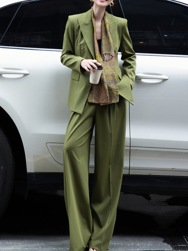 Autumn Designer Wide-Leg Suit – Adjustable Tie-Waist Professional Set with Complimentary Scarf