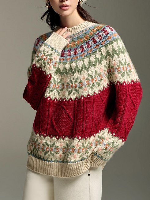 Fair Isle Wool-Cashmere Christmas & New Year Sweater for Women – New Autumn Winter Knit Top