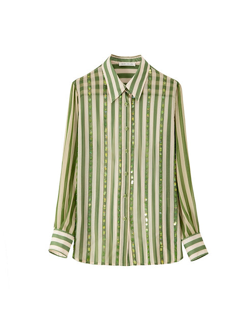 Ultra-Light 75D Chiffon Sequin-Striped Shirt & Skirt Set | Chic Work-to-Vacation Women's Outfit