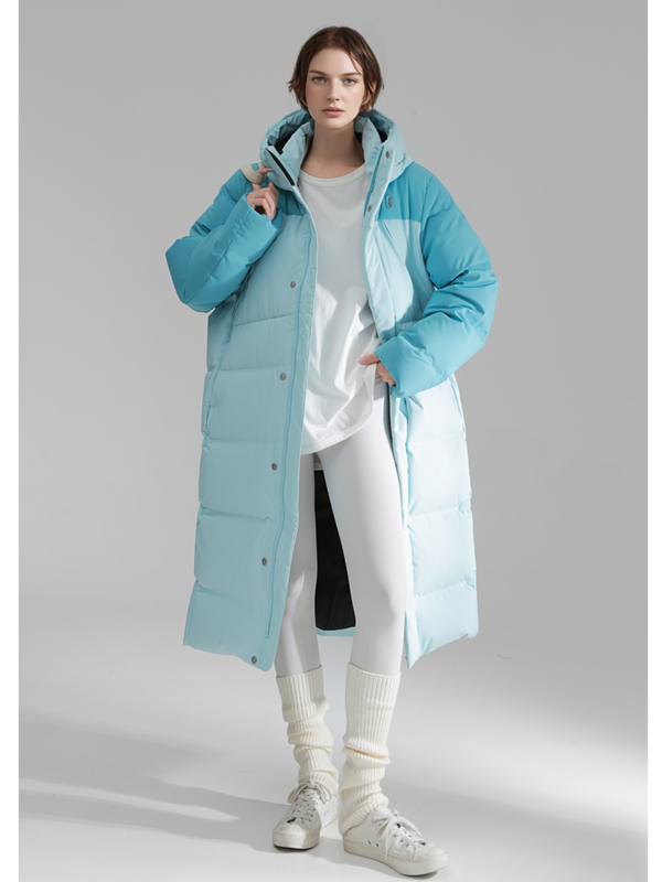 Macaron Color Long Down Coat for Women – Warm Lightweight Goose Down Puffer Jacket, Outdoor Winter Outerwear