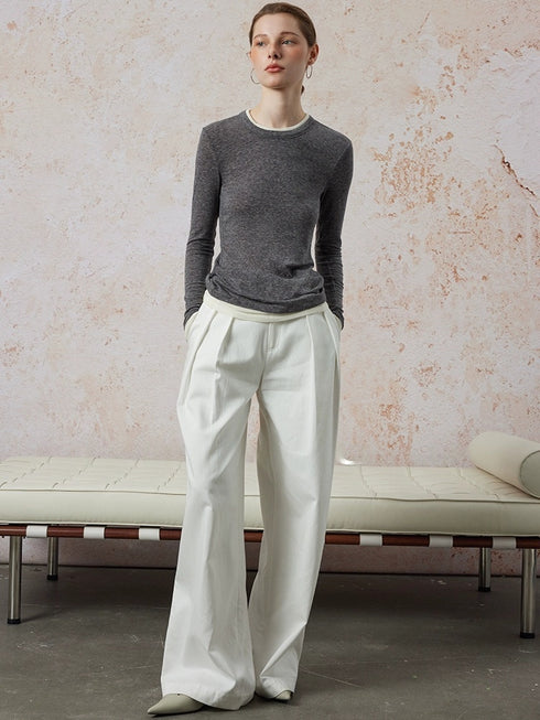 Two-Piece Wool Knit Sweater – Slim Fit Round Neck Long Sleeve Turtleneck with Color-Block Design