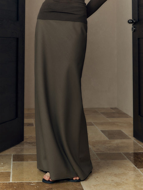 Japanese Washable 90S Fine Merino Wool Pencil Skirt | Elegant High-End Fishtail Hem Midi Skirt