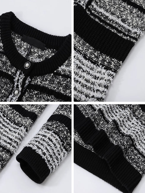 Autumn Winter New Fashion Linear Pattern Yarn Midi Knit Dress for Women