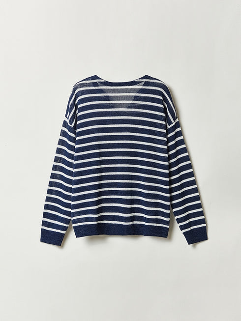 Old Money Breton Knit Top – Japanese Washi Cotton Blend Round/V-Neck Lightweight Sweater