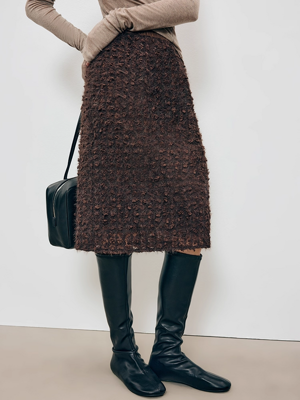 Vintage Lace Textured Mini Skirt for Women | Autumn-Winter Structured H-Line Slimming Design