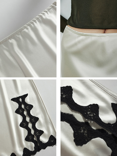 French Elegant Acetate Lace Slit Midi Skirt — Boudoir-Inspired Custom Craft Skirt for Women