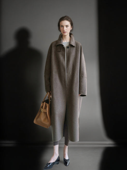 Tailored Wool, Camel & Yak Hair Coat with Complimentary Triangle Scarf – Old Money Style Double-Faced Wool Overcoat for Women Fall/Winter