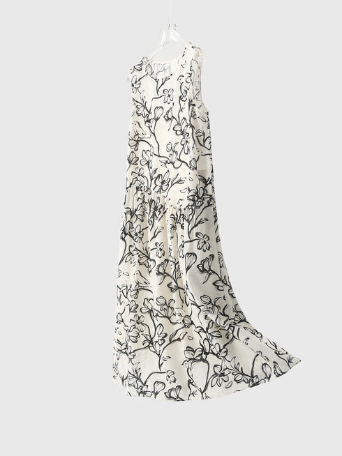 Ink-Dye Tencel Linen Sleeveless Dress – Loose Fit, Round Neck, Artistic Style