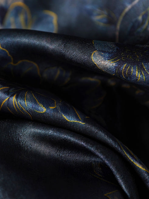 Golden Peony Jacquard Cocoon Pants in 22 Momme Gambiered Guangdong Silk