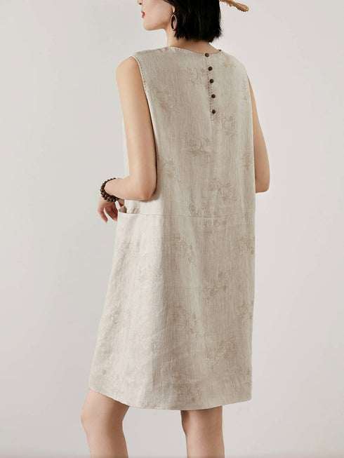 Linen Vest-Style Jacquard Midi Dress – Airy and Refined