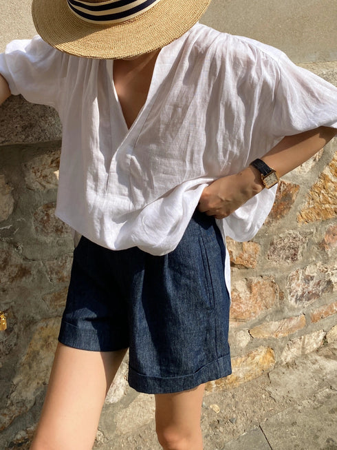 Fashion Outfit Women's Wear2025New White Linen Shirt and Denim Shorts Two-Piece Set,Casual and Relaxed Style