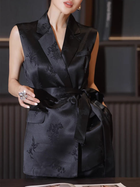 Acetate Jacquard Vest + Wide-Leg Pants Two-Piece Set