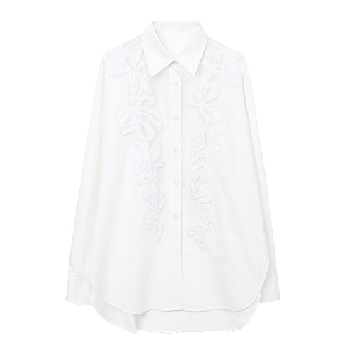 Chic Intellectual Lace Blouse | Elegant ROW Style Hollow-Out Design Oversized White Shirt