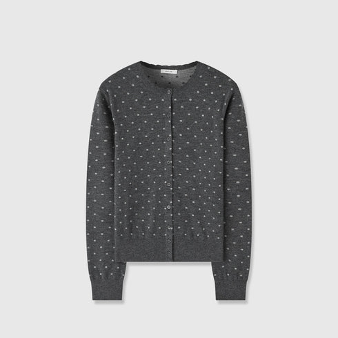 Vintage Double-Layer Jacquard Polka Dot Cardigan | Mercerized Wool Petal-Collar Knit