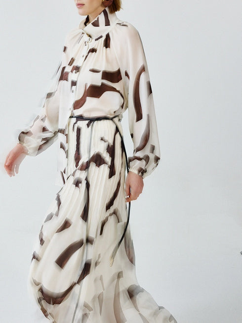 Luxury Aesthetic 6A 10MM Silk Geometric Chiffon Print Shirt – Resort & Office Wear