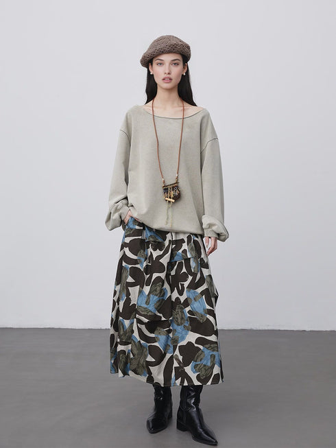 Unique Asymmetric Print Skirt | Slimming A-Line Midi Skirt with Flared Silhouette for Autumn