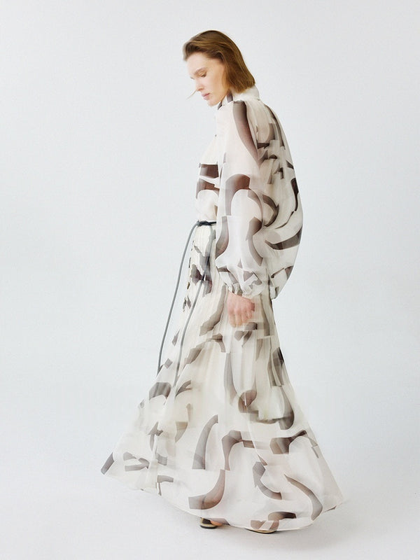 Geometric Logo Print Chiffon Skirt for Vacation & Commuting | Lightweight Elegant Women's Summer Skirt