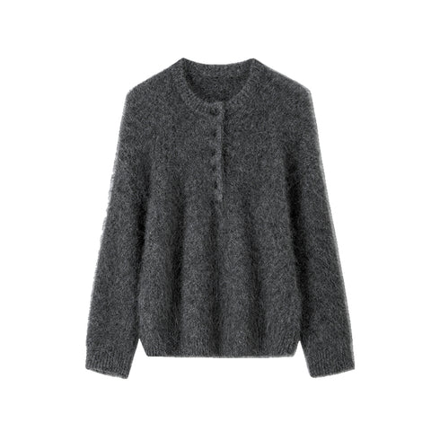 Relaxed Fit Henry Neck Alpaca Wool Sweater for Women – Cozy Loose Pullover with Soft, Luxurious Feel